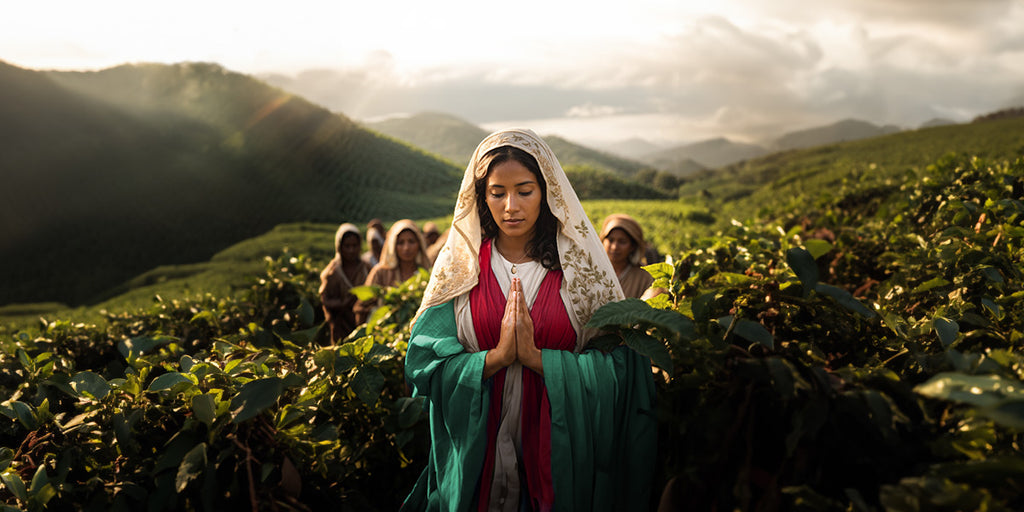 Mary's tender gaze at the farmers of the small town of El Carmen.