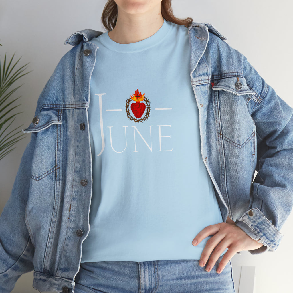 June - O Sacred Heart - Unisex Heavy Cotton Tee - GuadalupeRoastery