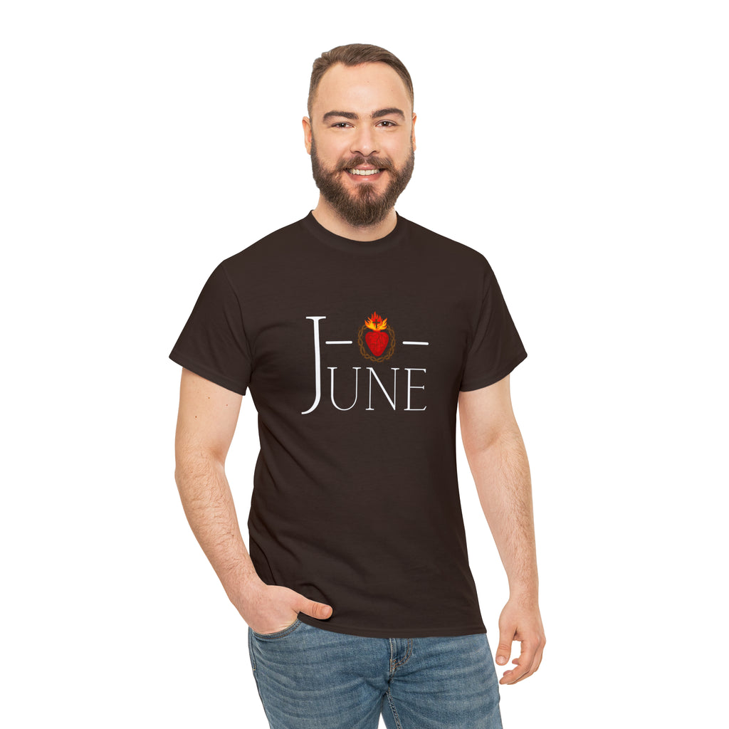 June - O Sacred Heart - Unisex Heavy Cotton Tee - GuadalupeRoastery
