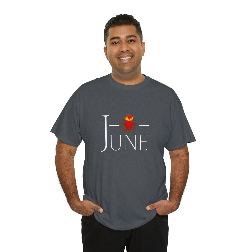 June - O Sacred Heart - Unisex Heavy Cotton Tee - GuadalupeRoastery