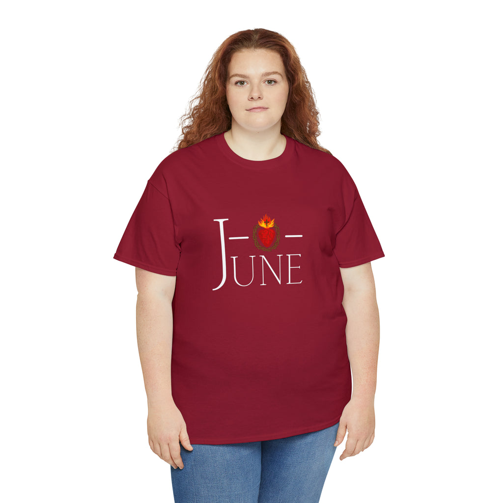 June - O Sacred Heart - Unisex Heavy Cotton Tee - GuadalupeRoastery