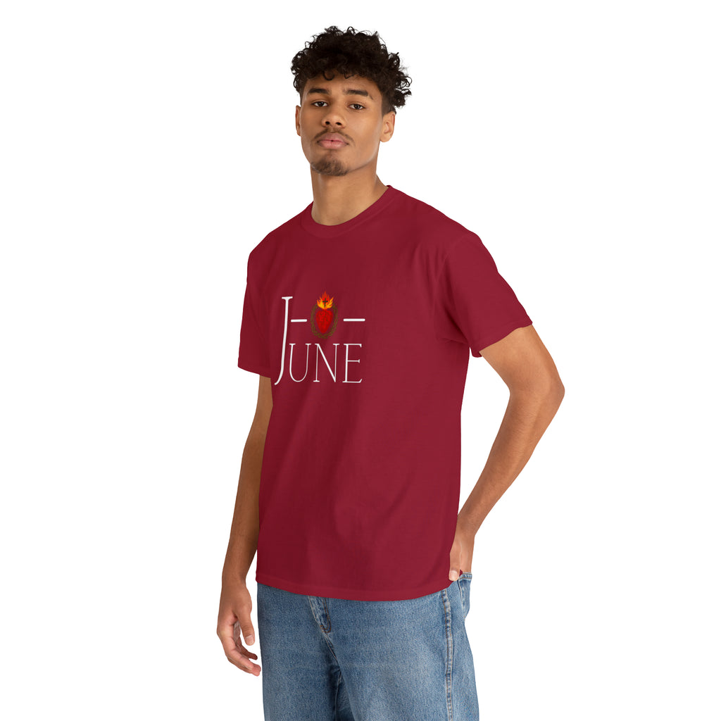 June - O Sacred Heart - Unisex Heavy Cotton Tee - GuadalupeRoastery