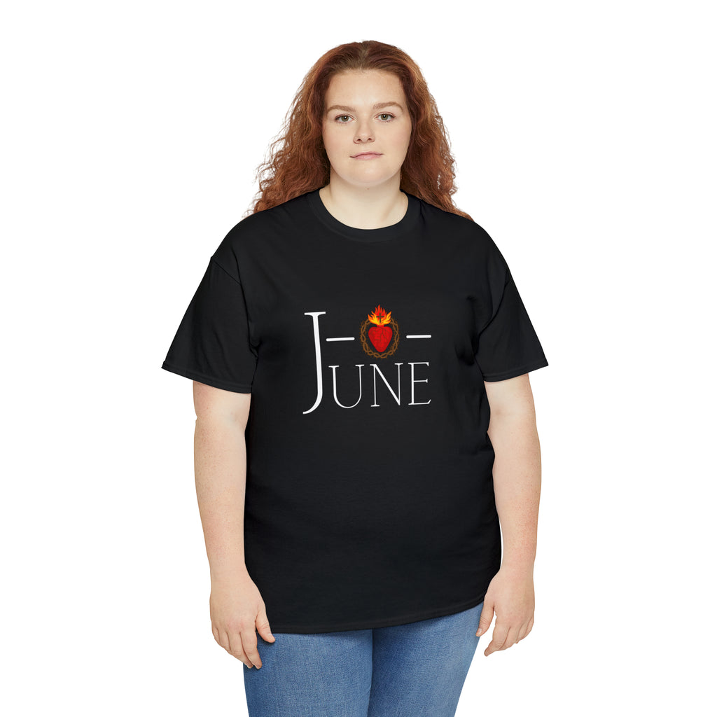 June - O Sacred Heart - Unisex Heavy Cotton Tee - GuadalupeRoastery