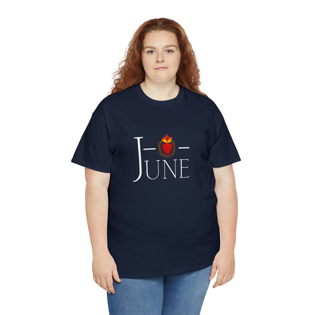June - O Sacred Heart - Unisex Heavy Cotton Tee - GuadalupeRoastery
