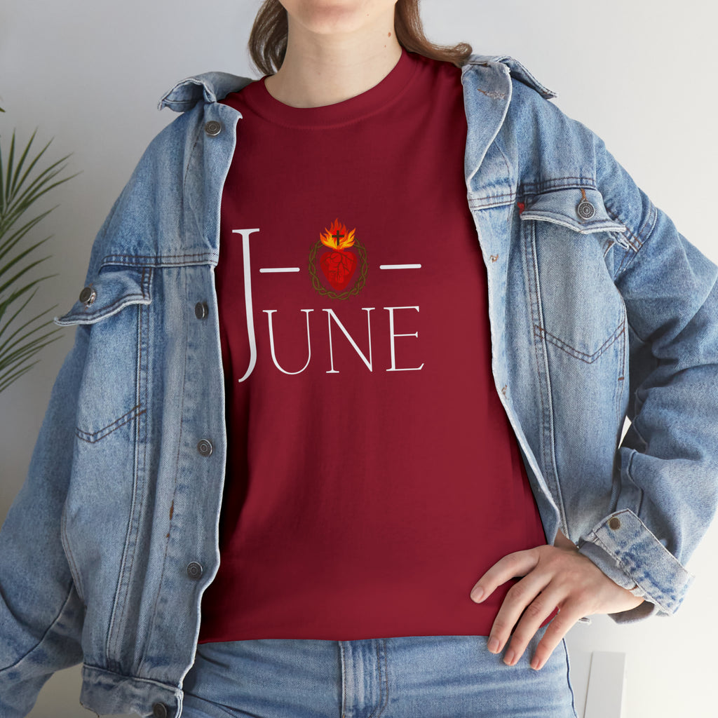 June - O Sacred Heart - Unisex Heavy Cotton Tee - GuadalupeRoastery