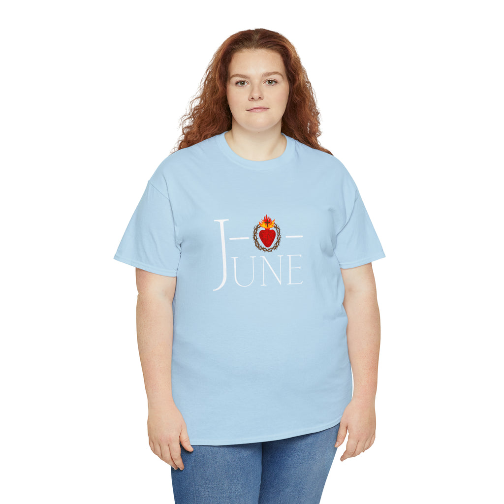 June - O Sacred Heart - Unisex Heavy Cotton Tee - GuadalupeRoastery