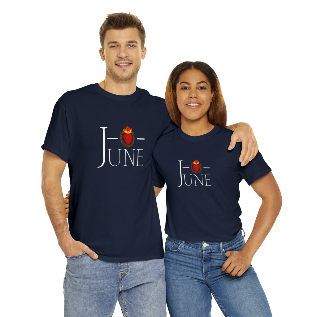 June - O Sacred Heart - Unisex Heavy Cotton Tee - GuadalupeRoastery