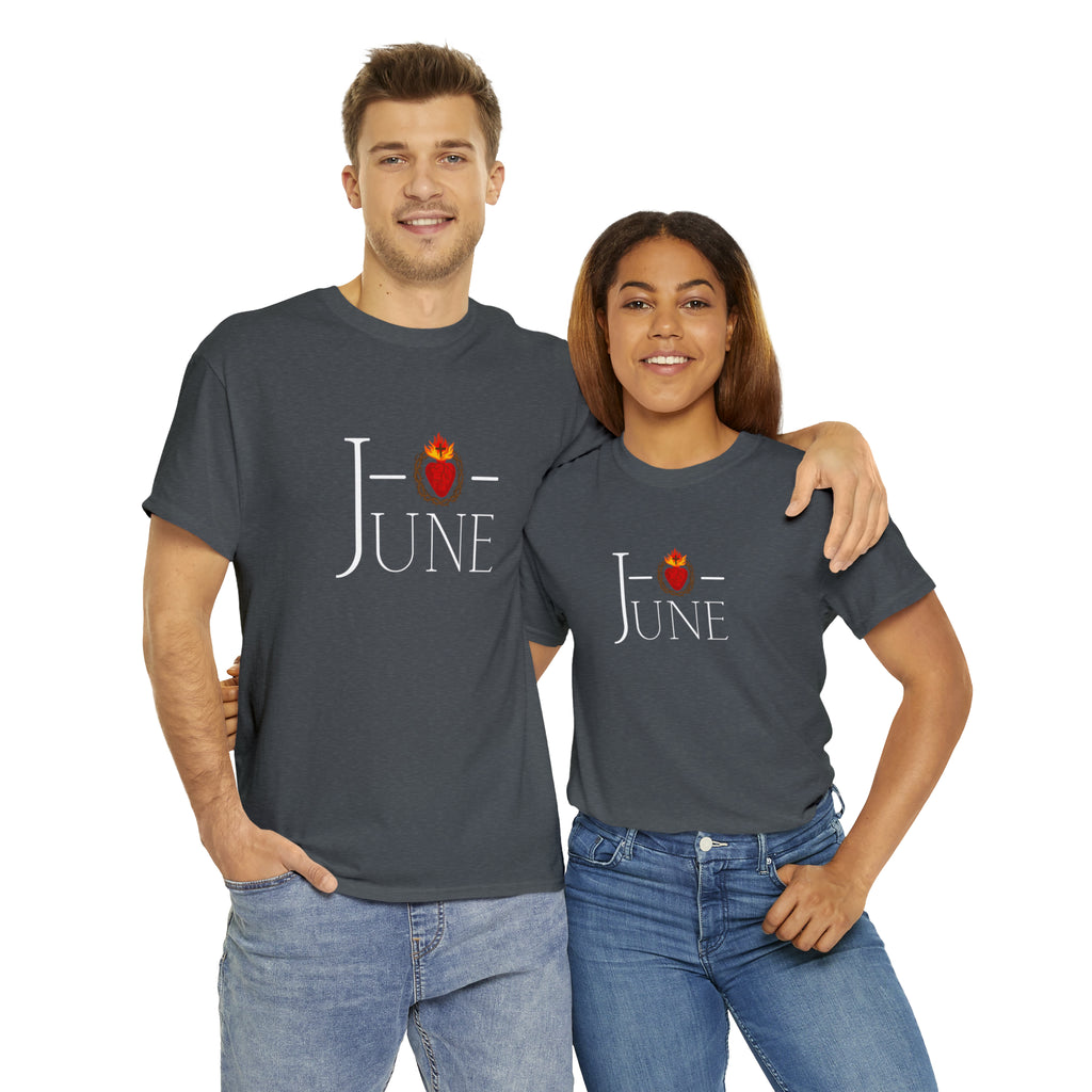 June - O Sacred Heart - Unisex Heavy Cotton Tee - GuadalupeRoastery