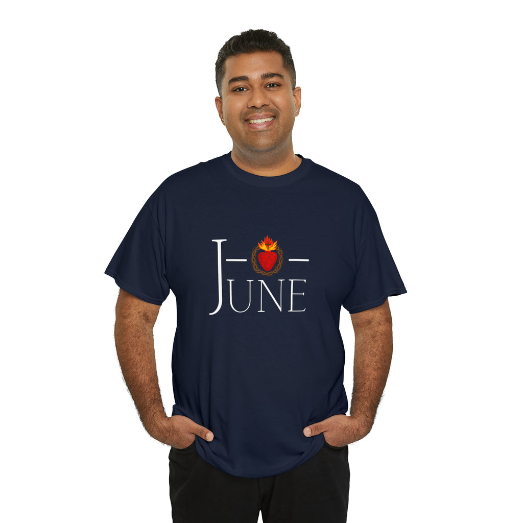 June - O Sacred Heart - Unisex Heavy Cotton Tee - GuadalupeRoastery