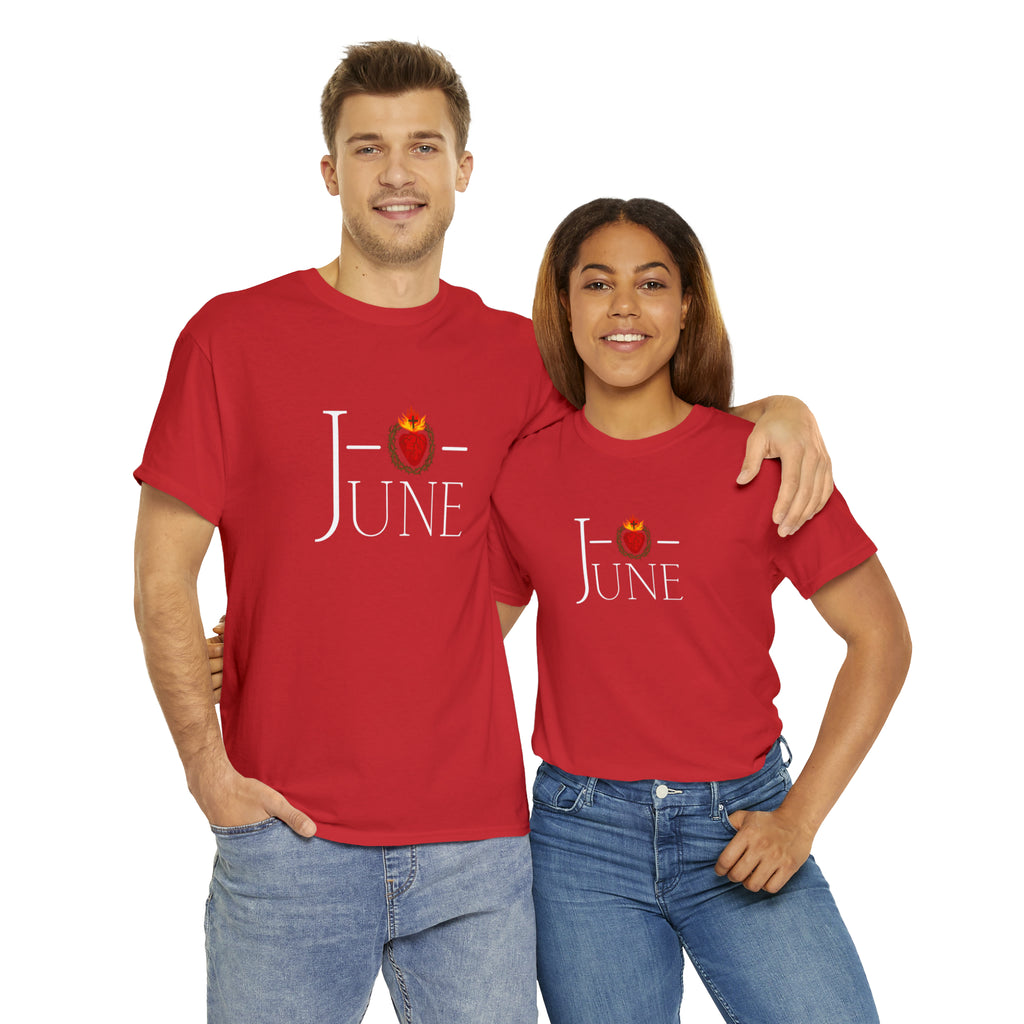 June - O Sacred Heart - Unisex Heavy Cotton Tee - GuadalupeRoastery
