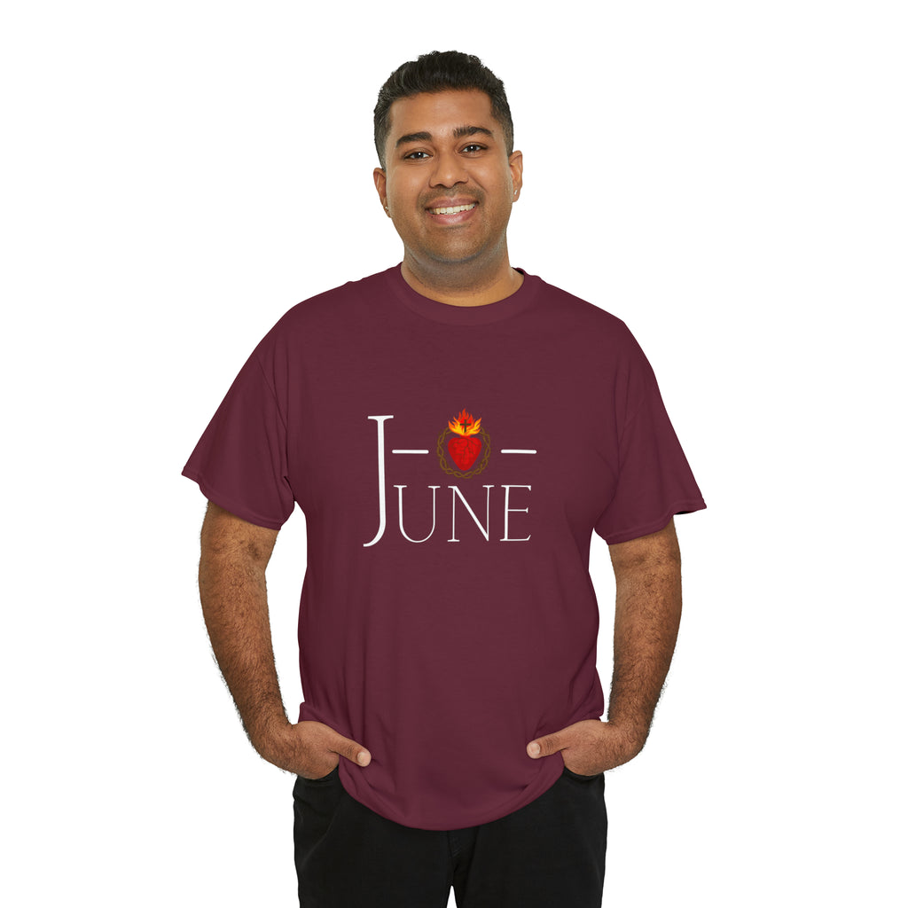 June - O Sacred Heart - Unisex Heavy Cotton Tee - GuadalupeRoastery