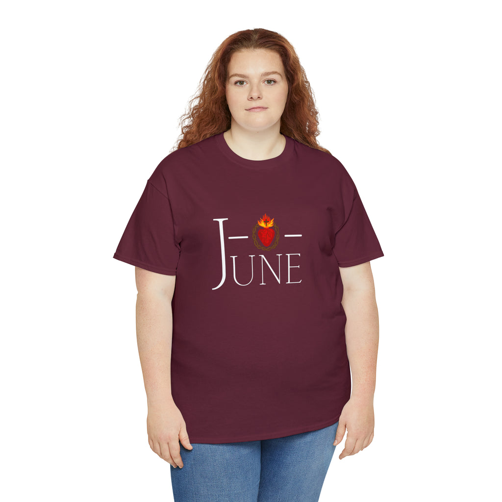 June - O Sacred Heart - Unisex Heavy Cotton Tee - GuadalupeRoastery
