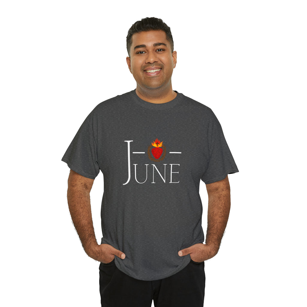 June - O Sacred Heart - Unisex Heavy Cotton Tee - GuadalupeRoastery