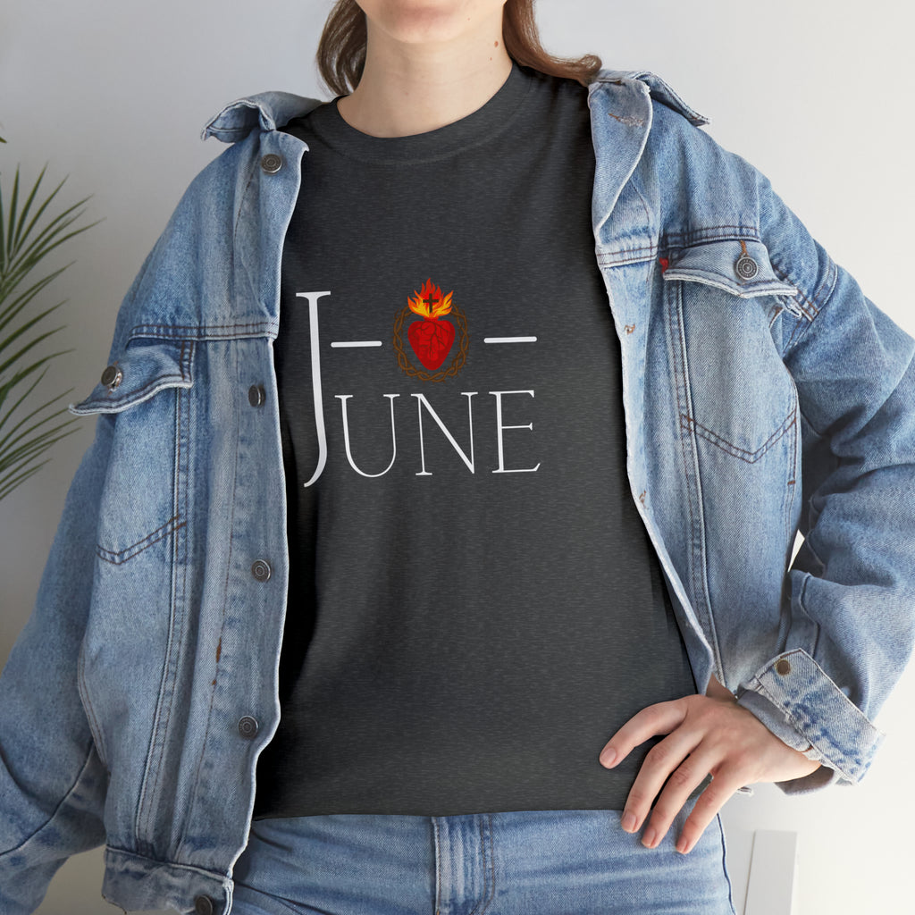 June - O Sacred Heart - Unisex Heavy Cotton Tee - GuadalupeRoastery