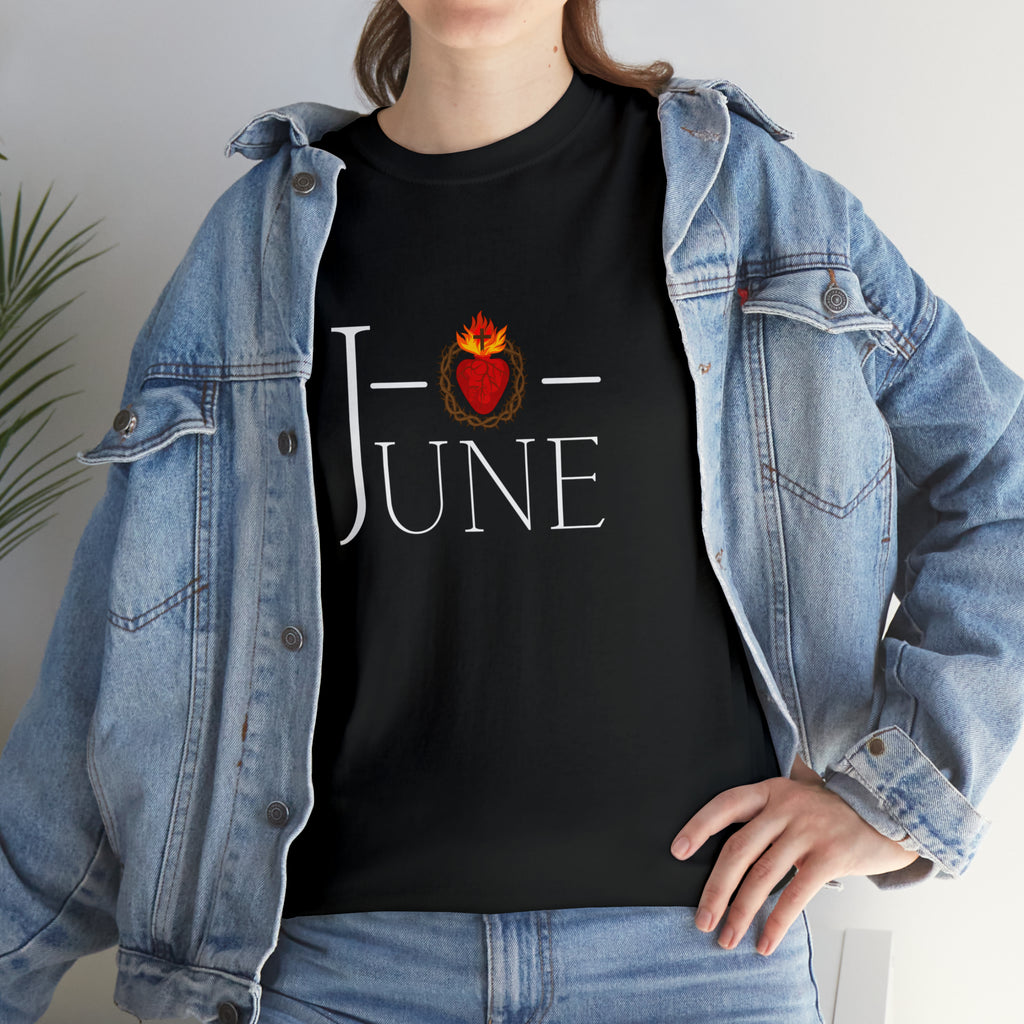 June - O Sacred Heart - Unisex Heavy Cotton Tee - GuadalupeRoastery