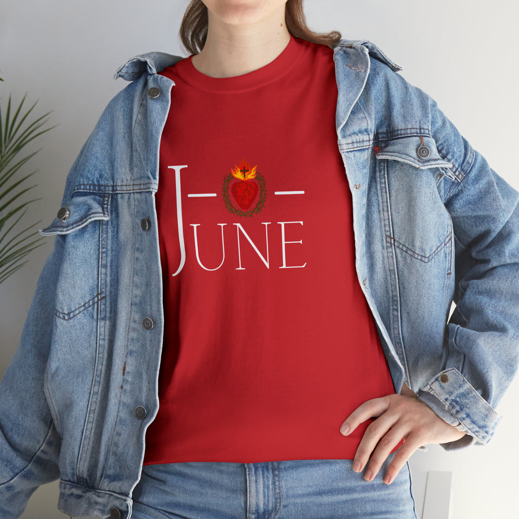 June - O Sacred Heart - Unisex Heavy Cotton Tee - GuadalupeRoastery