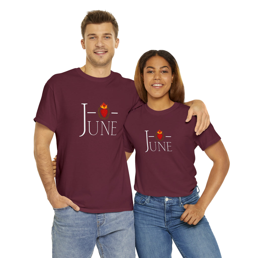 June - O Sacred Heart - Unisex Heavy Cotton Tee - GuadalupeRoastery