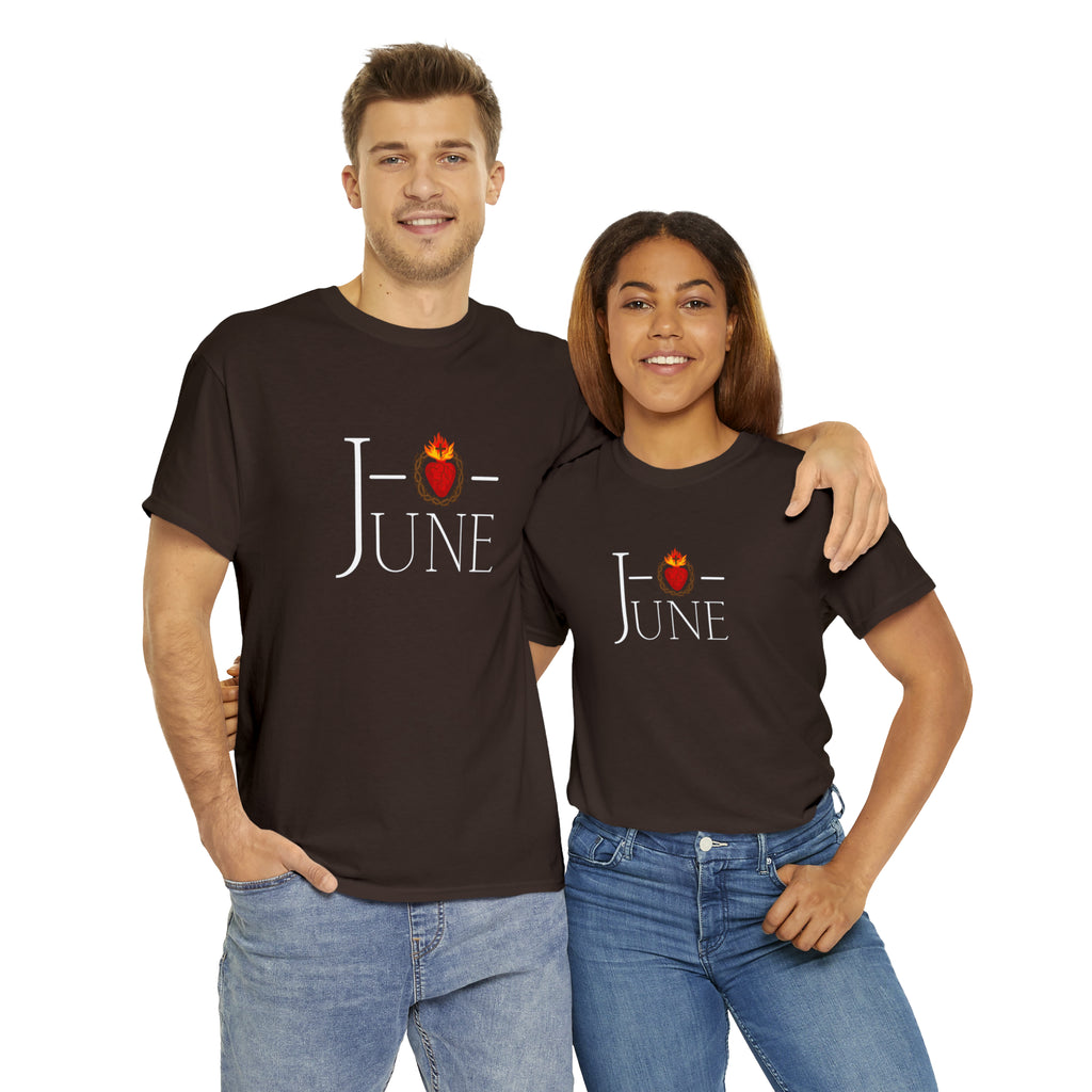 June - O Sacred Heart - Unisex Heavy Cotton Tee - GuadalupeRoastery