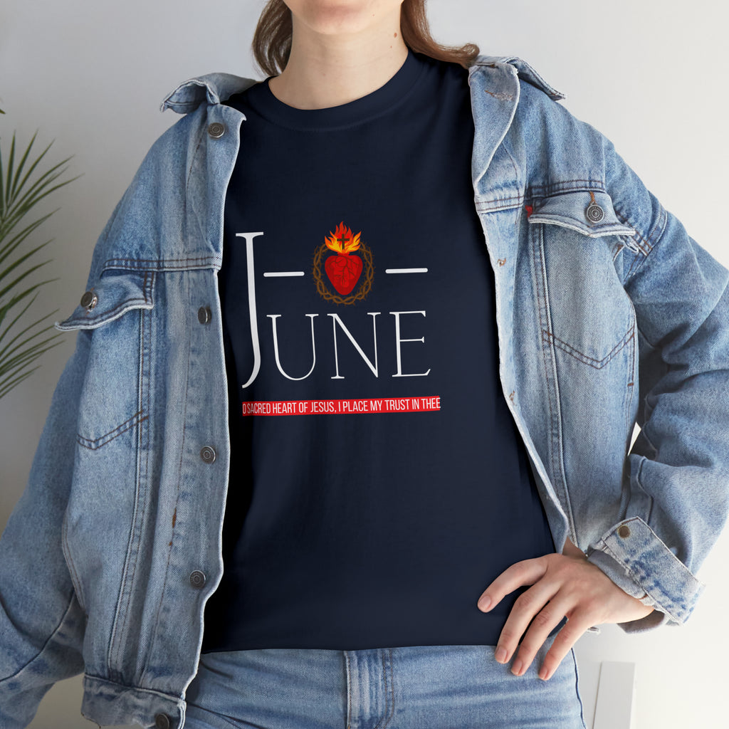 June_2 - O Sacred Heart - Unisex Heavy Cotton Tee - GuadalupeRoastery