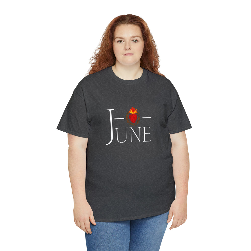 June - O Sacred Heart - Unisex Heavy Cotton Tee - GuadalupeRoastery