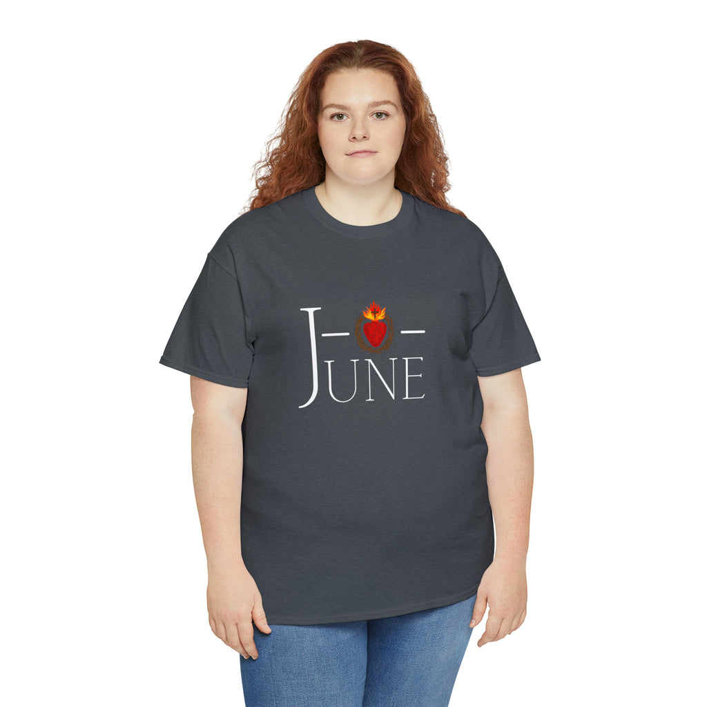 June - O Sacred Heart - Unisex Heavy Cotton Tee - GuadalupeRoastery
