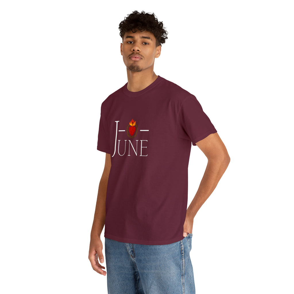 June - O Sacred Heart - Unisex Heavy Cotton Tee - GuadalupeRoastery