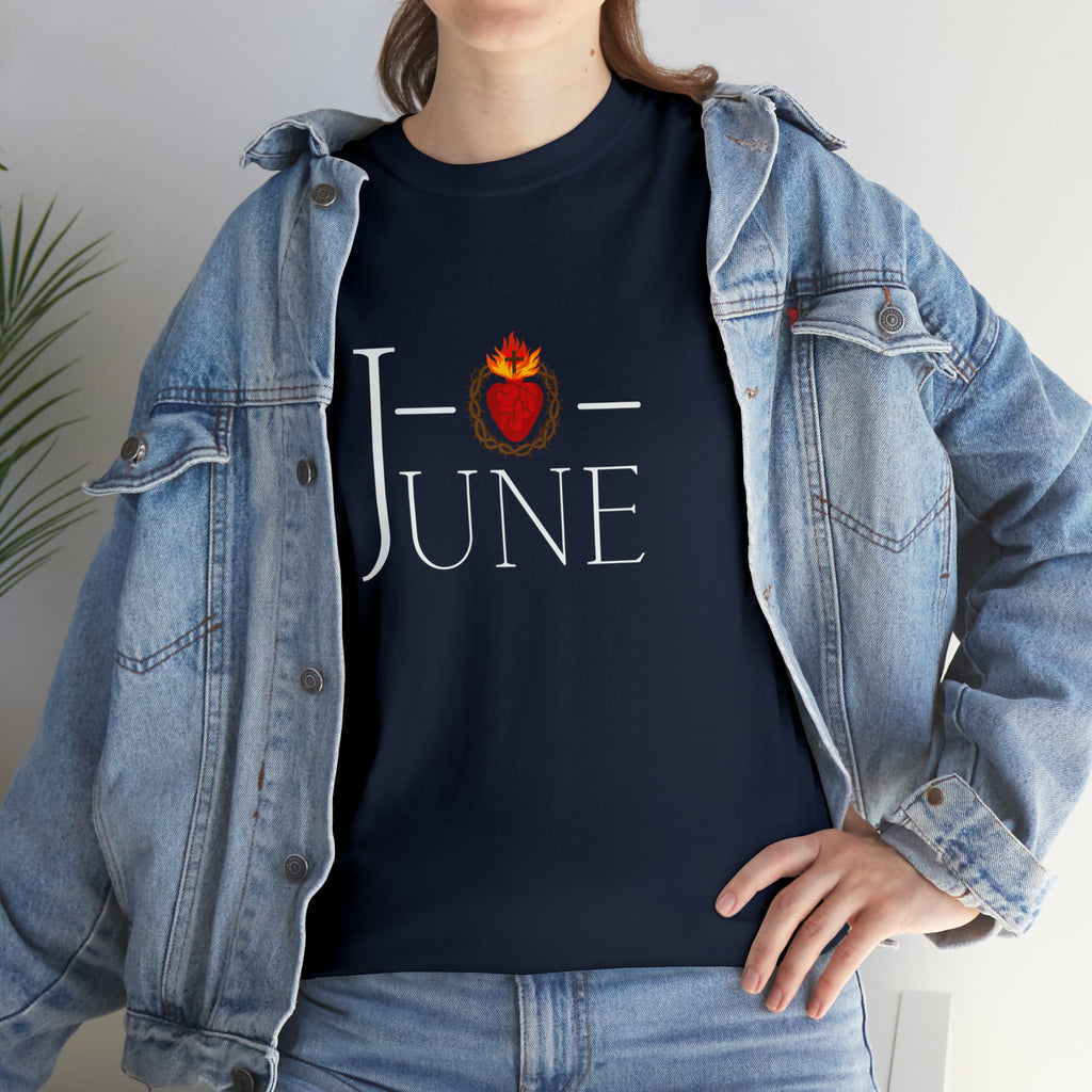 June - O Sacred Heart - Unisex Heavy Cotton Tee - GuadalupeRoastery