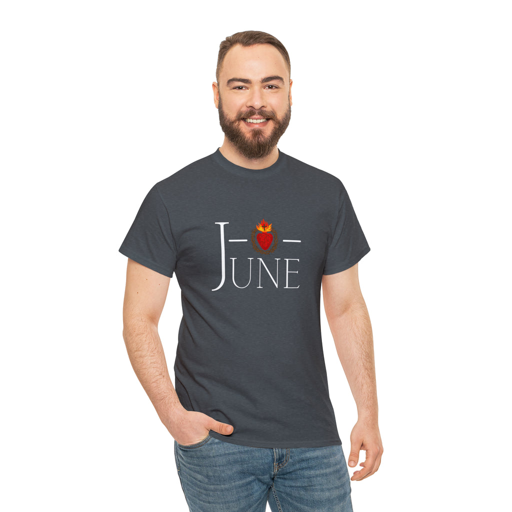 June - O Sacred Heart - Unisex Heavy Cotton Tee - GuadalupeRoastery