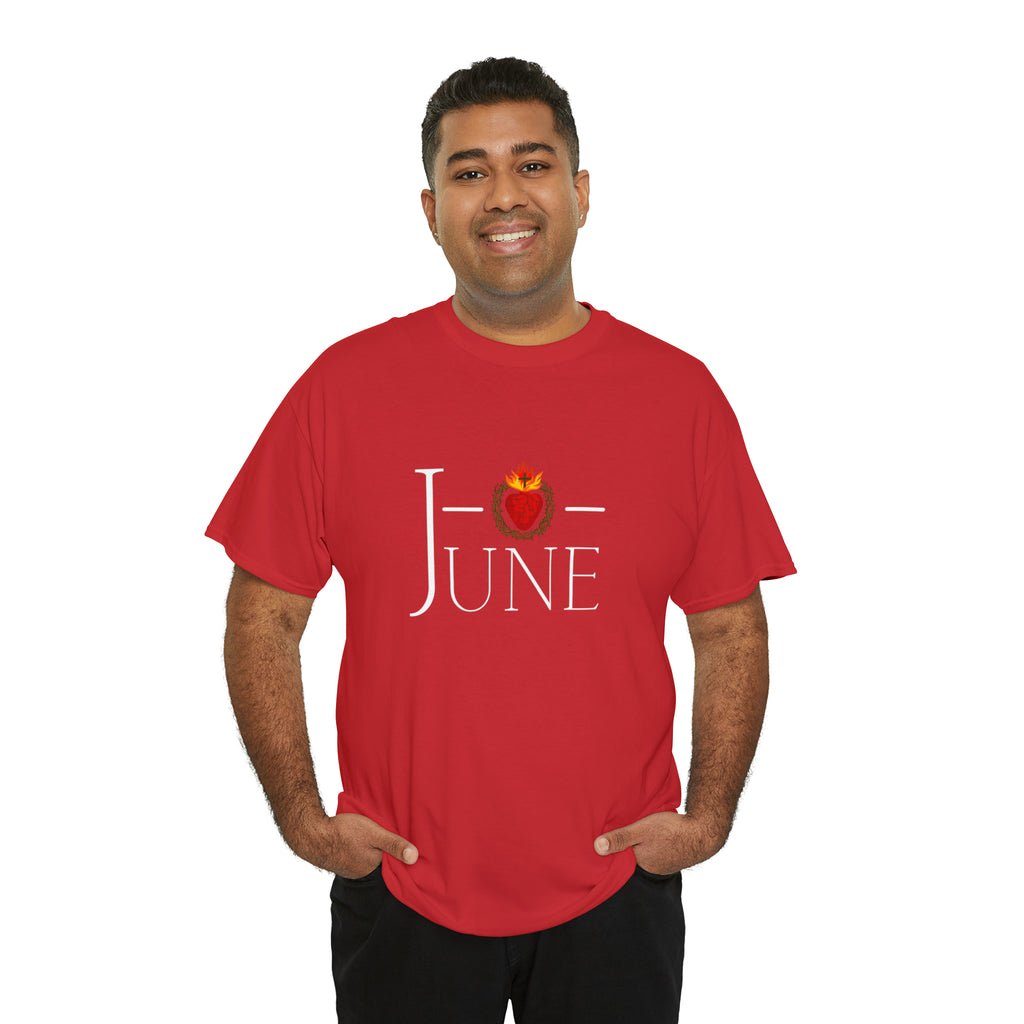 June - O Sacred Heart - Unisex Heavy Cotton Tee - GuadalupeRoastery